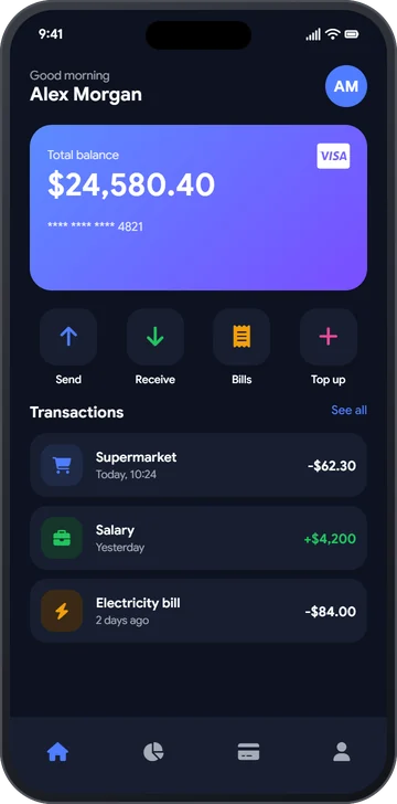 Banking app screen
